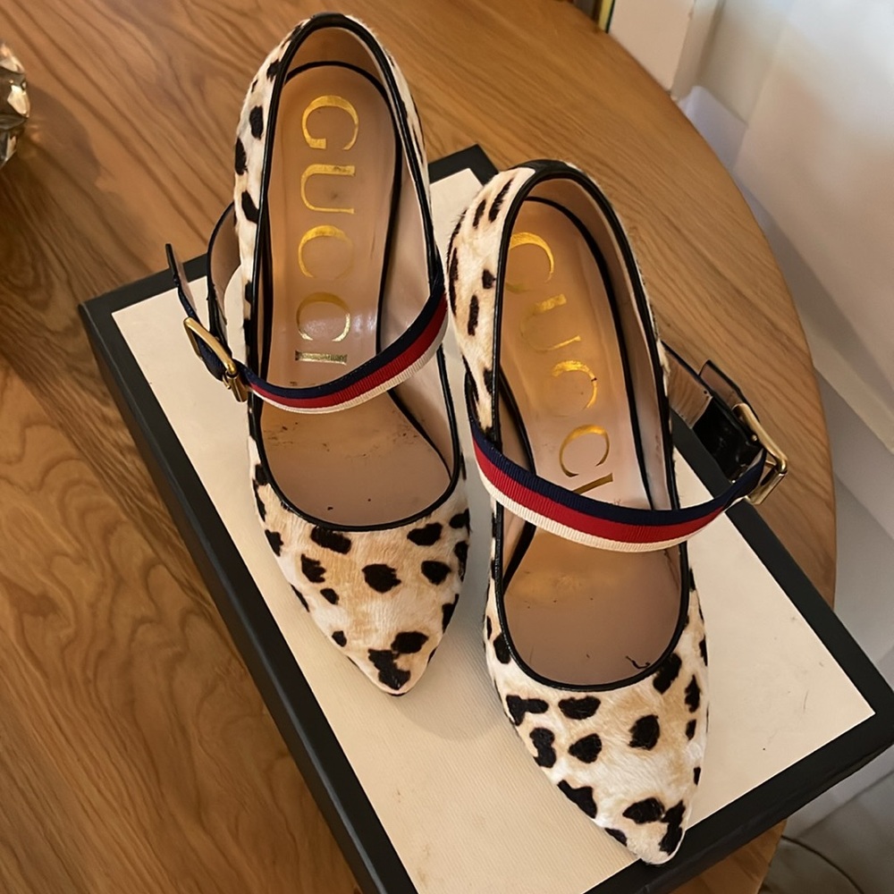 Sylvie Leopard Print Stiletto Heels with Red and Blue Straps - Picture 2 of 8